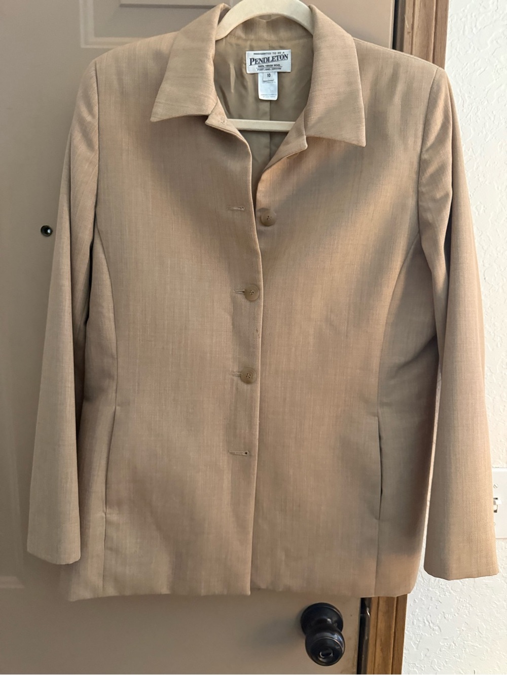 Pendleton Women's Tan Single-Breasted Blazer, 100% Virgin Wool.